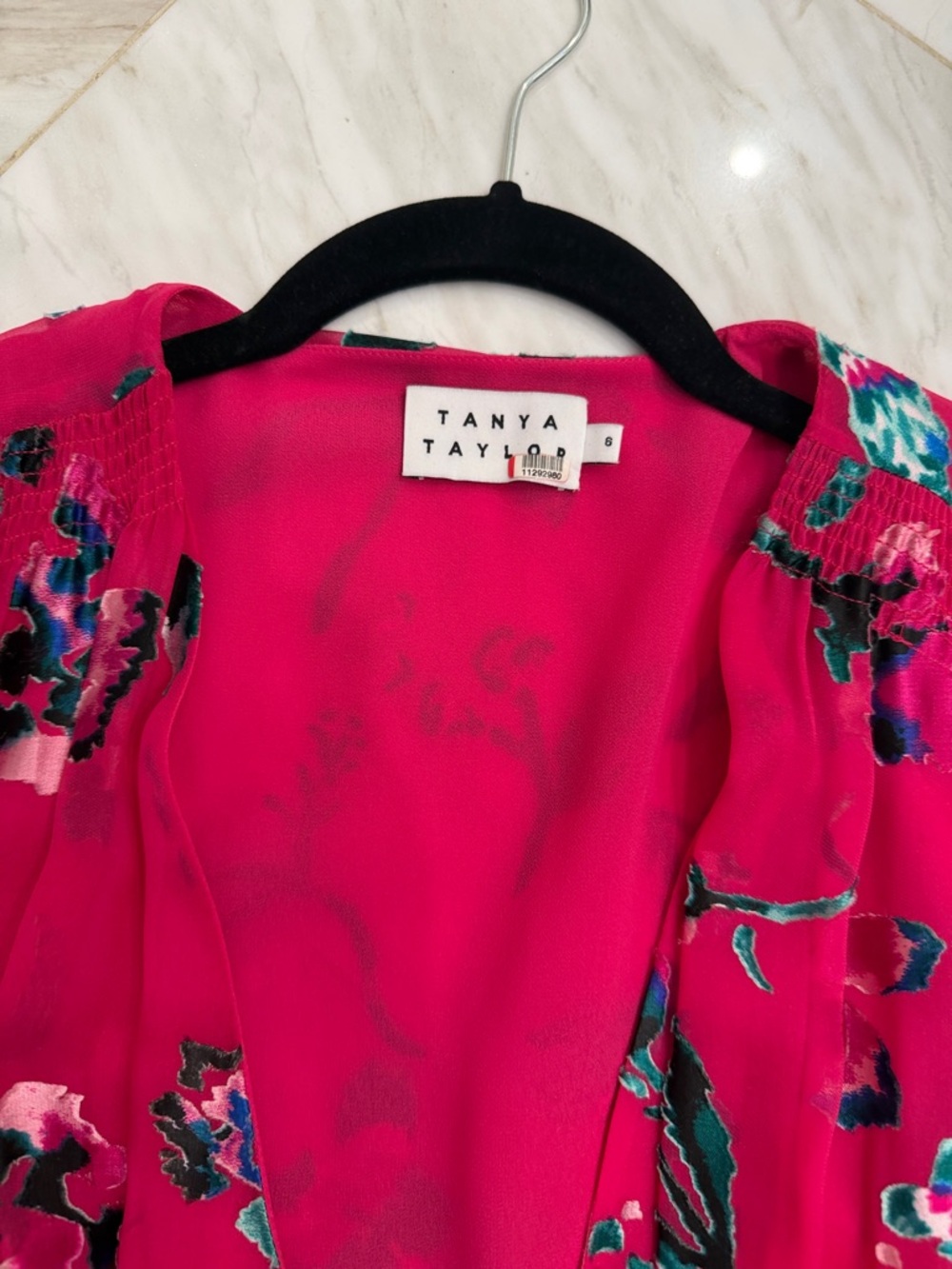 Tanya Taylor Dulce Silk Rayon Hot Pink Floral Tiered Ruffle Midi Dress Sz 6 - Picture 5 of 7